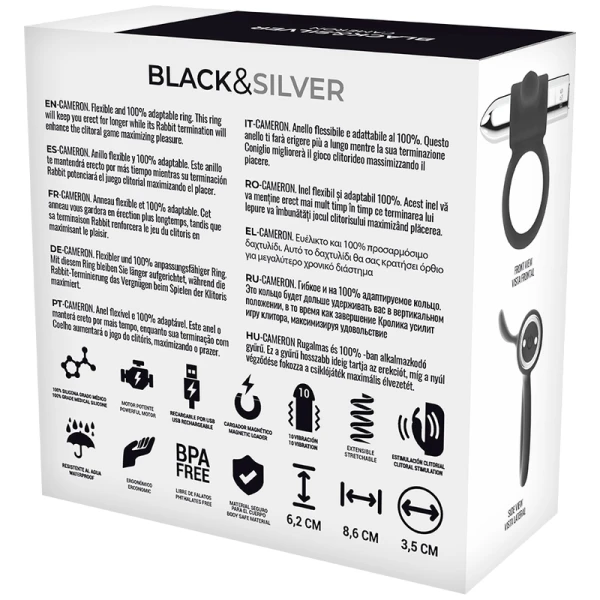 Black&silver Cameron penis ring with vibration silver