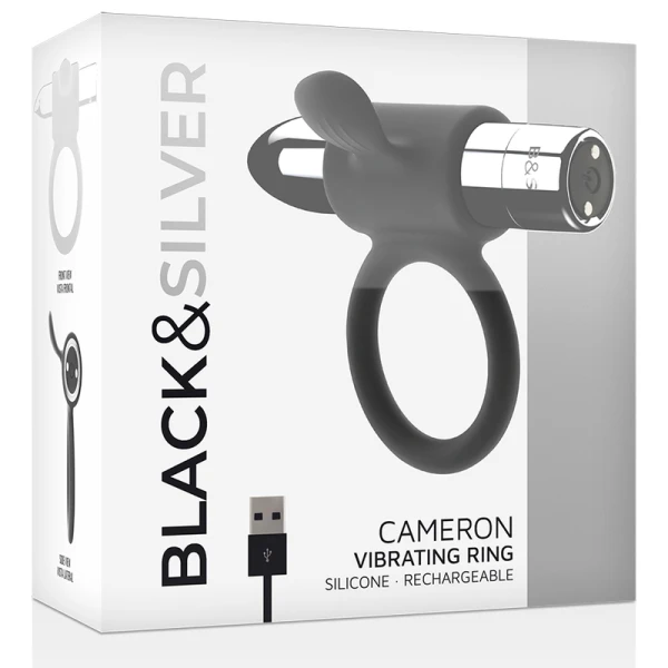 Black&silver Cameron penis ring with vibration silver