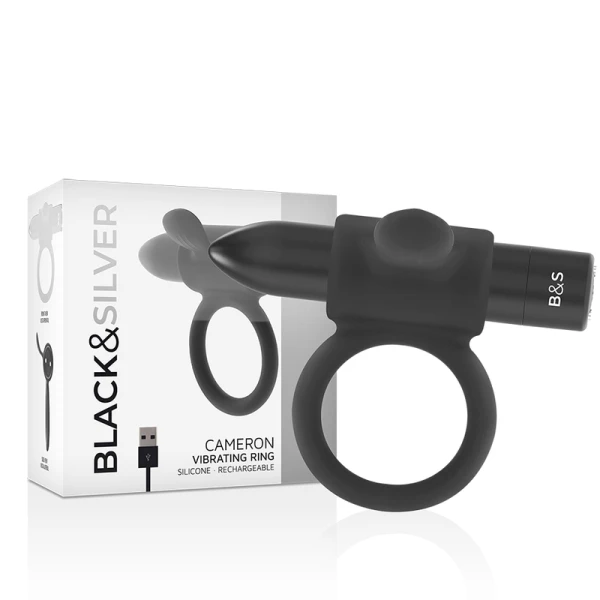 Black&silver Penisring Cameron Schwarz rechargeable with clitoral stimulator