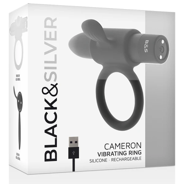 Black&silver Penisring Cameron Schwarz rechargeable with clitoral stimulator