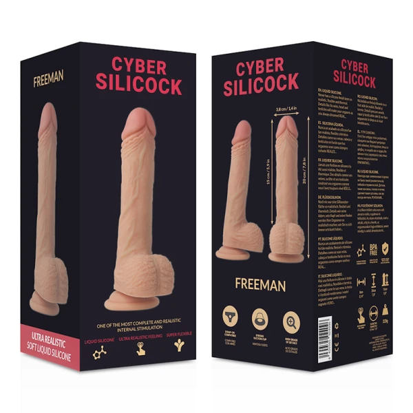 Cyber Silicock Strap-on Freeman van vloeibaar siliconen met 3 ringen 20 cm