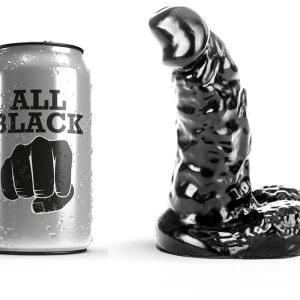 All Black Dildo mit geripptem Schaft und Kugeln