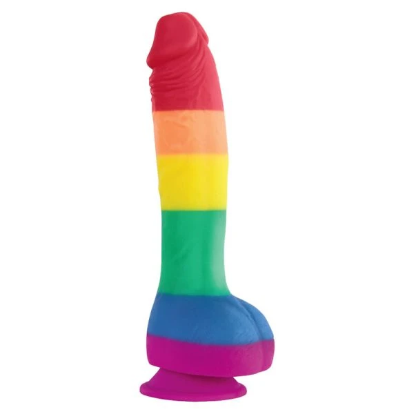 Pride Siliconen Dildo met Zuignap, Regenboog, 19 cm