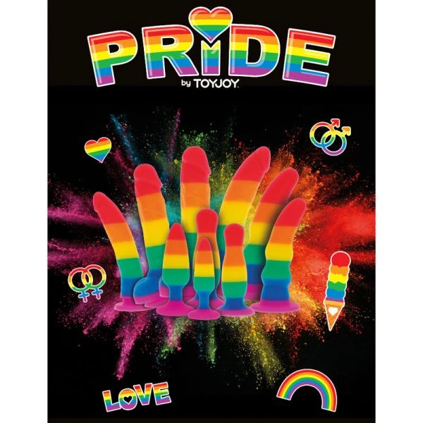 Pride Siliconen Dildo met Zuignap, Regenboog, 19 cm