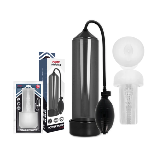 Pump Addicted RX3 Black Penispomp met Pleasure Sleeve Pump Addicted RX3 Black Penispomp met Pleasure Sleeve