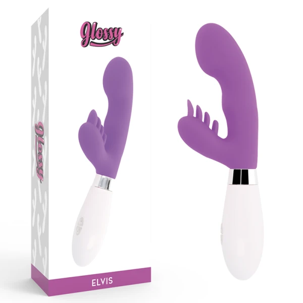 Glossy Konijnenvibrator Elvis met clitorisstimulator, paars