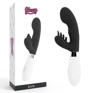 Glossy Elvis konijnenvibrator met clitorisstimulator, zwart Glossy Elvis konijnenvibrator met clitorisstimulator, zwart - Afbeelding 1