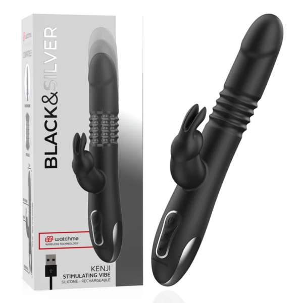 Black&silver Kenji Rabbit Vibrator met Up & Down en Watchme-afstandsbediening Black&silver Kenji Rabbit Vibrator met Up & Down en Watchme-afstandsbediening