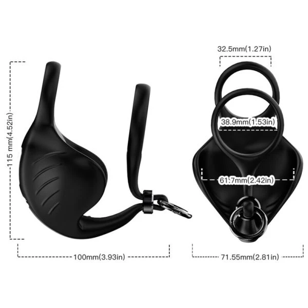 Armony Manta Scrotum Vibrator Ring met Balzakstimulatie Zwart