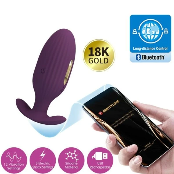 Pretty Love App-gestuurde Anaalplug Jefferson met E-Stim Paars