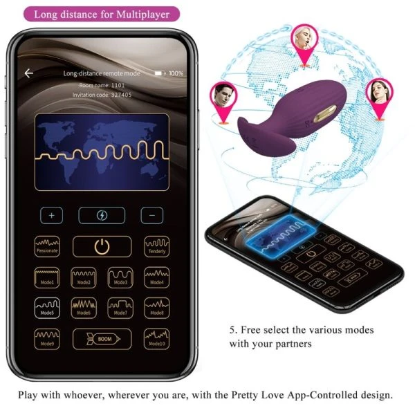 Pretty Love App-gestuurde Anaalplug Jefferson met E-Stim Paars