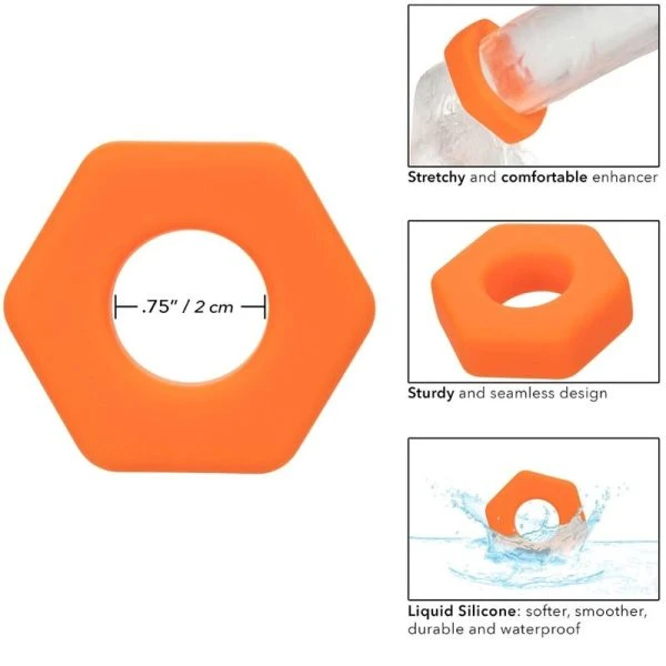 Calexotics Alpha Prolong Sexagon Ring van siliconen, oranje Calexotics Alpha Prolong Sexagon Ring van siliconen, oranje