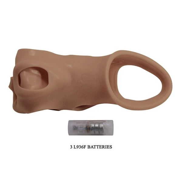 Pretty Love vibrating penis sleeve with ball strap, 16 cm