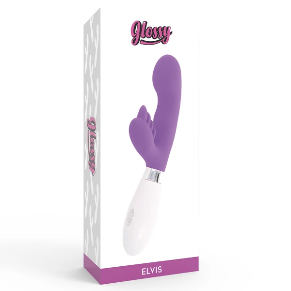 Glossy Konijnenvibrator Elvis met clitorisstimulator, paars