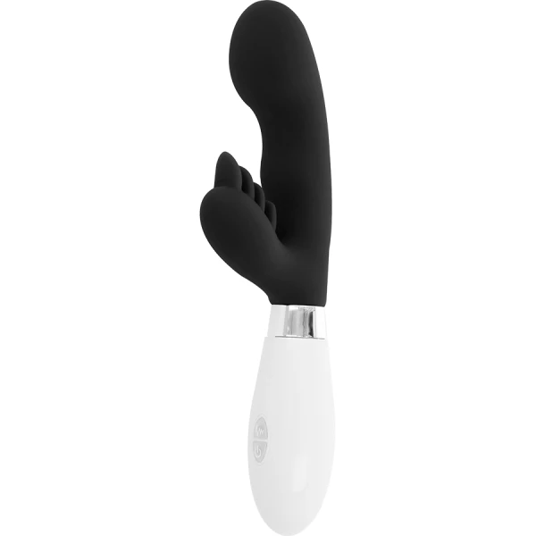 Glossy Elvis konijnenvibrator met clitorisstimulator, zwart