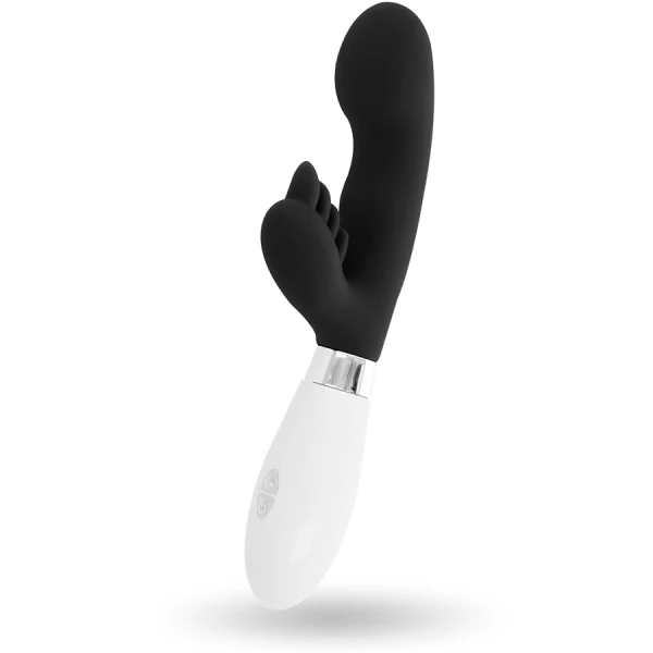 Glossy Elvis konijnenvibrator met clitorisstimulator, zwart