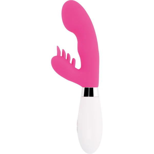 Glanzende konijnenvibrator Elvis Roze met clitorisstimulator