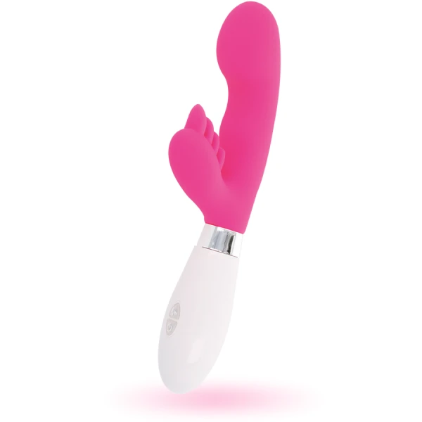 Glanzende konijnenvibrator Elvis Roze met clitorisstimulator