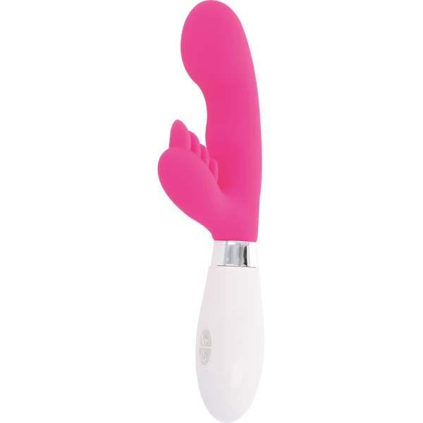 Glanzende konijnenvibrator Elvis Roze met clitorisstimulator