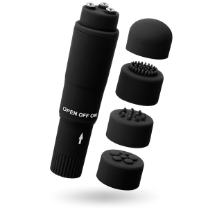 Glossy Kurt Taschenmassager Schwarz – Mini-vibrator met 4 opzetstukken Glossy Kurt Taschenmassager Schwarz – Mini-vibrator met 4 opzetstukken - Afbeelding 2
