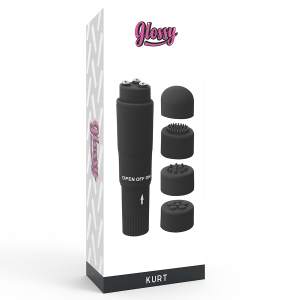 Glossy Kurt Taschenmassager Schwarz – Mini-vibrator met 4 opzetstukken Glossy Kurt Taschenmassager Schwarz – Mini-vibrator met 4 opzetstukken - Afbeelding 4