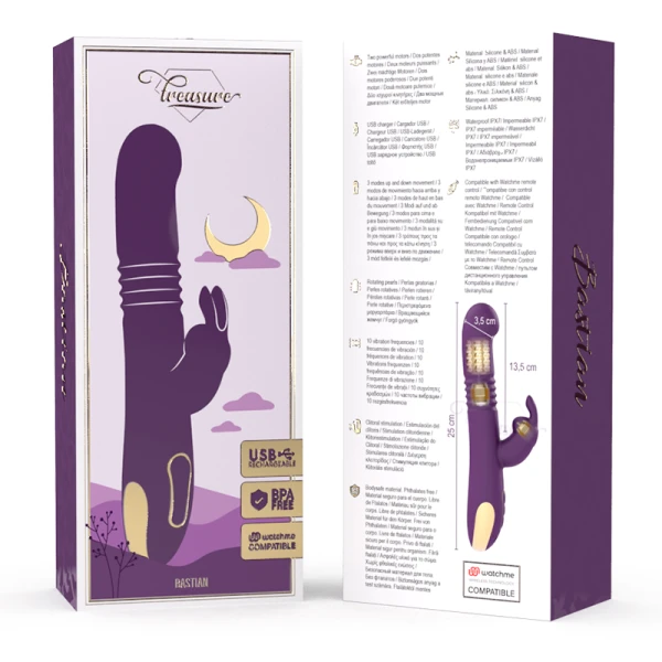 Treasure Bastian Rabbit Up & Down Rotator Vibrator met Watchme-afstandsbediening Treasure Bastian Rabbit Up & Down Rotator Vibrator met Watchme-afstandsbediening