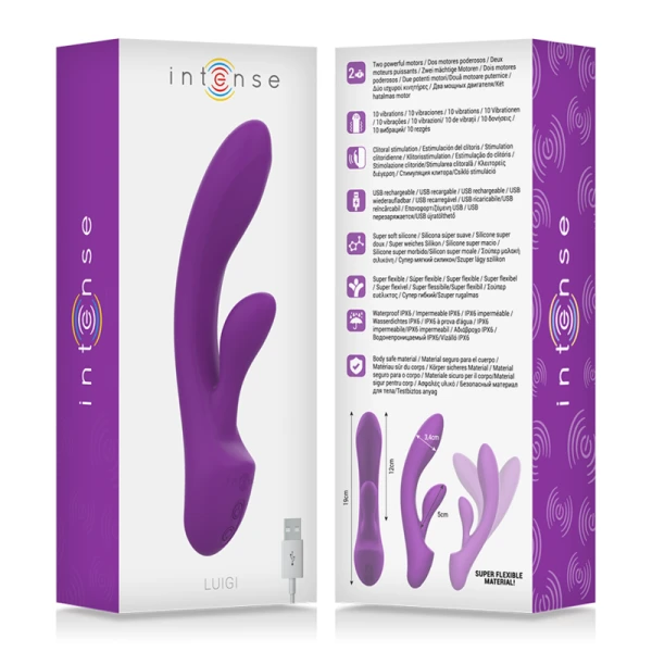 Intense Luigi Rabbit Vibrator met clitorisstimulator van vloeibaar siliconen paars