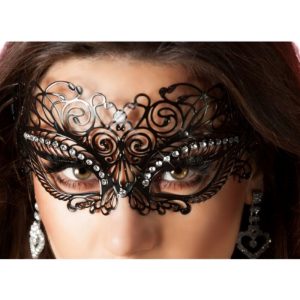 Chilirose CR 3706 Zwart masker met kristallen en satijnen linten Chilirose CR 3706 Zwart masker met kristallen en satijnen linten - Afbeelding 1