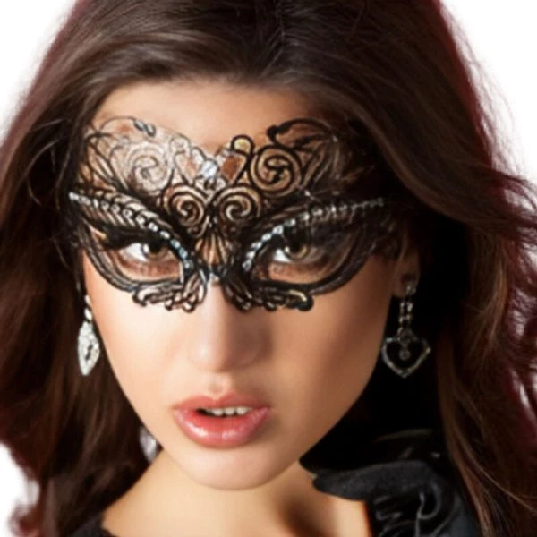 Chilirose CR 3706 Zwart masker met kristallen en satijnen linten