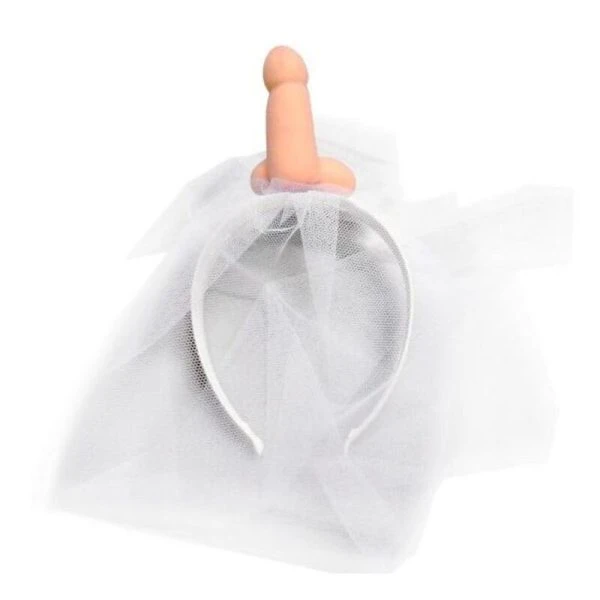 Diablo Picante Witte Bruidssluier met Penis voor Vrijgezellenfeest