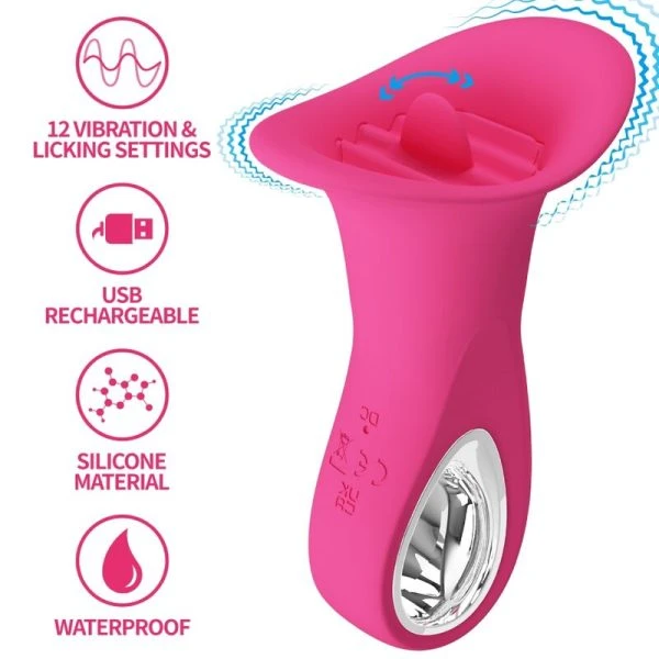 Pretty Love Oralvibrator Clyde met vibrerende tong 12 standen roze