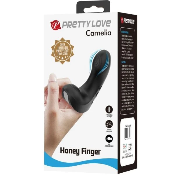Pretty Love Camelia Fingervibrator met 7 trillingen, siliconen, zwart