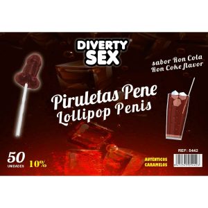 Diablo Goloso Penis-Lollipops met Rum-Cola 10% Alcohol 50er Display Diablo Goloso Penis-Lollipops met Rum-Cola 10% Alcohol 50er Display - Afbeelding 1