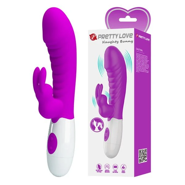 Pretty Love Naughty Bunny Lila Vibrator met clitorisstimulator