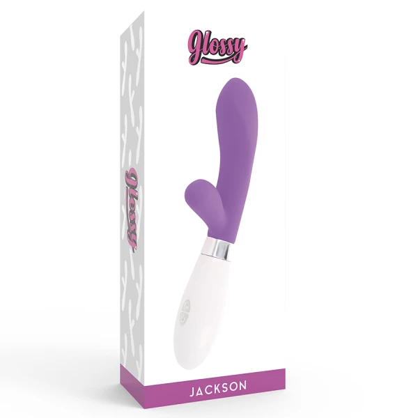 Glossy Jackson Konijnenvibrator met clitorisstimulator, siliconen, 12 cm, paars