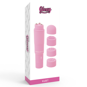 Glossy Kurt Taschenmassager Rosa – Mini-vibrator met 4 opzetstukken Glossy Kurt Taschenmassager Rosa – Mini-vibrator met 4 opzetstukken - Afbeelding 4
