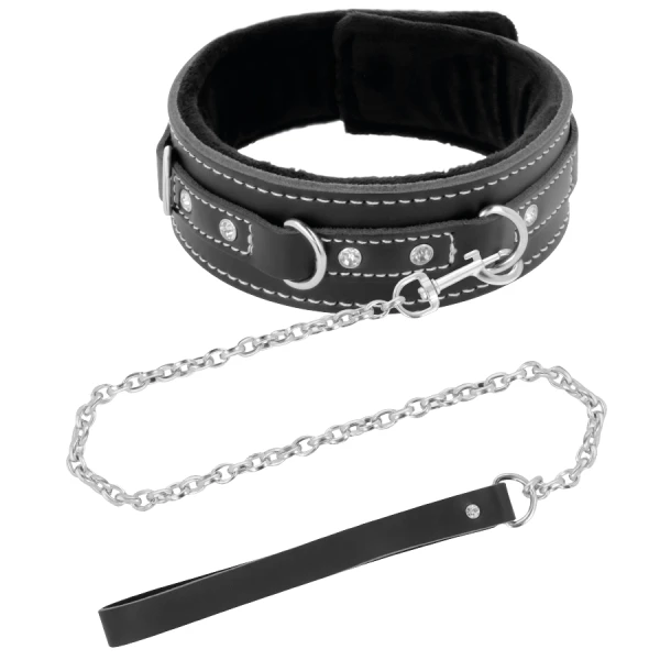 Darkness Leren halsketting met riem voor BDSM-sessies