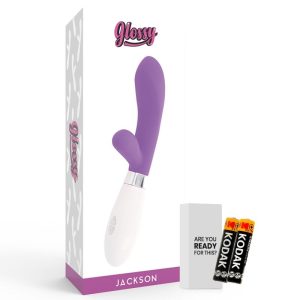 Glossy Jackson Konijnenvibrator met clitorisstimulator, siliconen, 12 cm, paars Glossy Jackson Konijnenvibrator met clitorisstimulator, siliconen, 12 cm, paars - Afbeelding 5