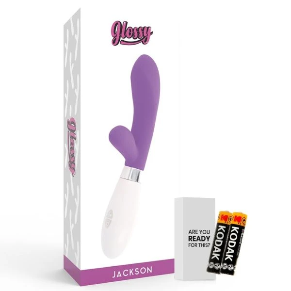 Glossy Jackson Konijnenvibrator met clitorisstimulator, siliconen, 12 cm, paars