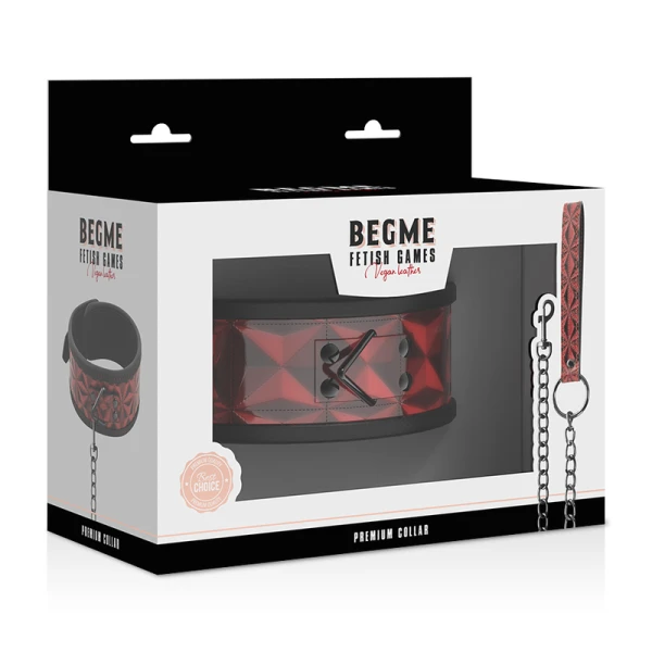 Begme Fetish Games vegan leren halsband met neopreen voering RED Edition