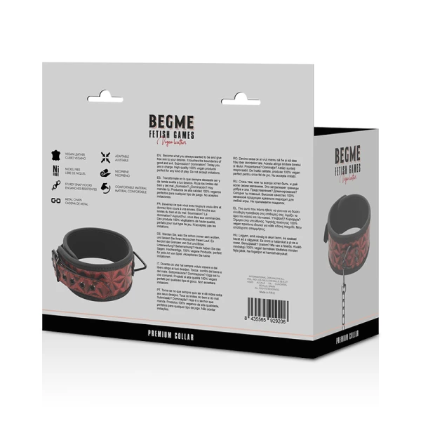 Begme Fetish Games vegan leren halsband met neopreen voering RED Edition