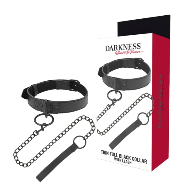 Darkness Halsband met ketting van neopreen en Puleather, zwart