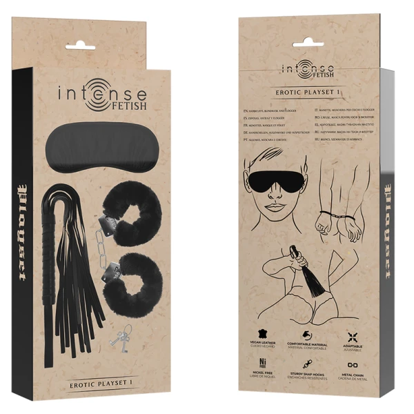 Intense Fetish Fetisch-Set mit Handschellen, Augenbinde und Peitsche