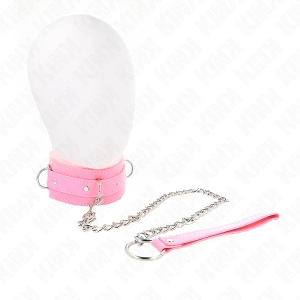 Kink Halsband met riem voor bondage, roze