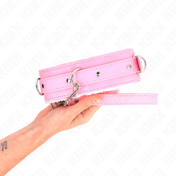 Kink Halsband met riem voor bondage, roze