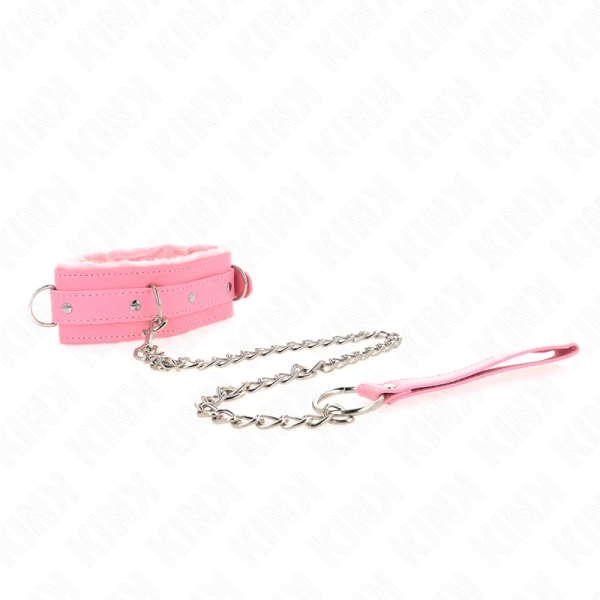Kink Halsband met riem voor bondage, roze