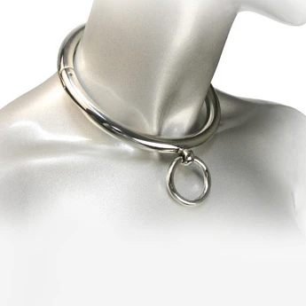 Metal Hard BDSM-halsketting met O-ring, verchroomd staal