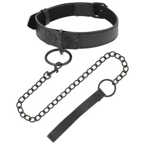 Darkness Halsband met ketting van neopreen en Puleather, zwart Darkness Halsband met ketting van neopreen en Puleather, zwart - Afbeelding 2
