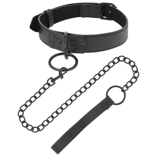 Darkness Halsband met ketting van neopreen en Puleather, zwart