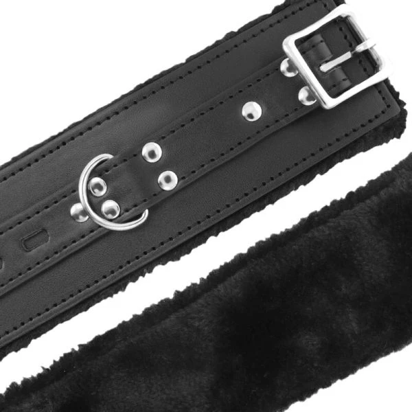 Darkness zwart gevoerde BDSM-handboeien met nepbont